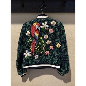 Chloe Oliver Anthropologie Parrot Embellished Beaded Bomber Jacket Women’s Small